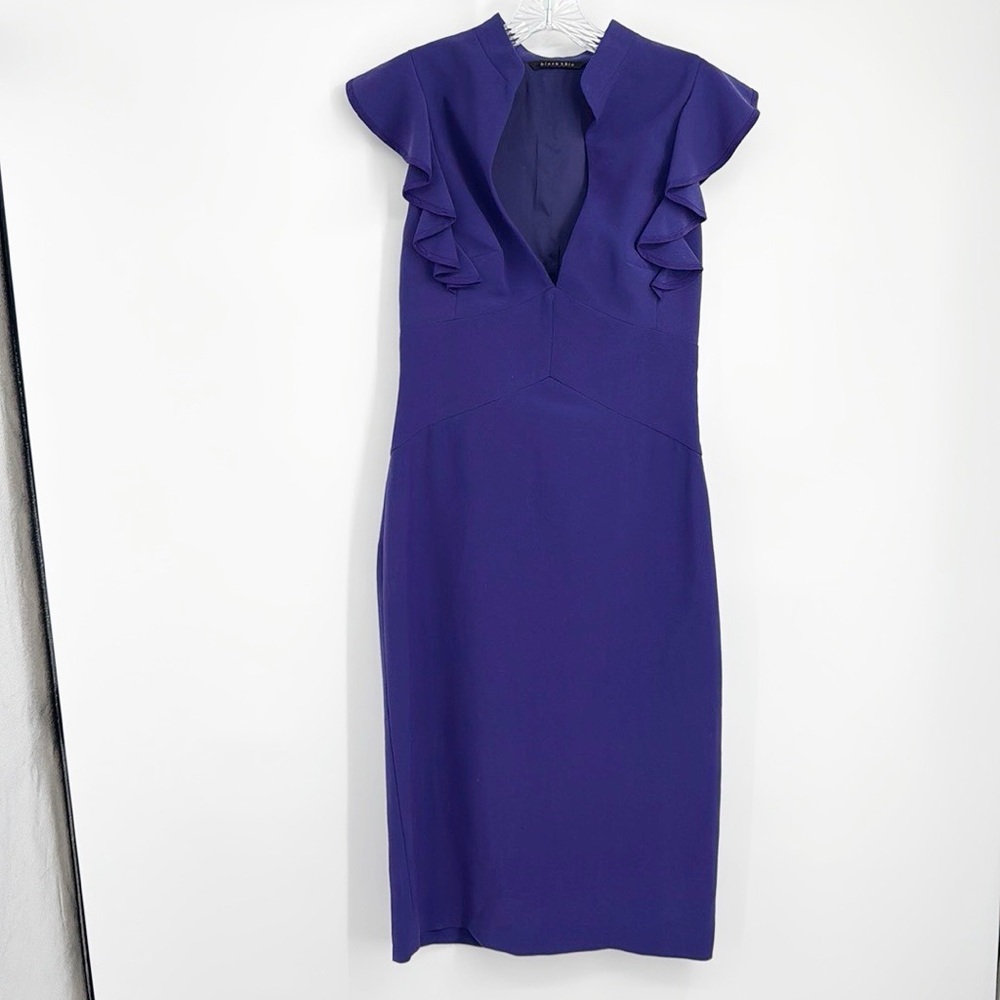 Black Halo Eva Keyhole Ruffle Royal Purple Dress size 8 - Picture 10 of 12